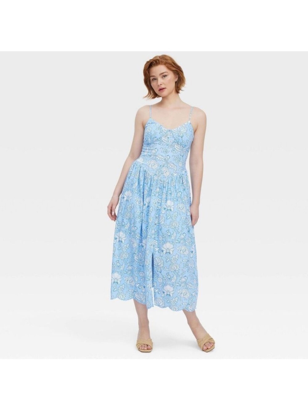 Roller Rabbit - Women's Floral Vines Drop Waist Midi A-Line
Dress Blue